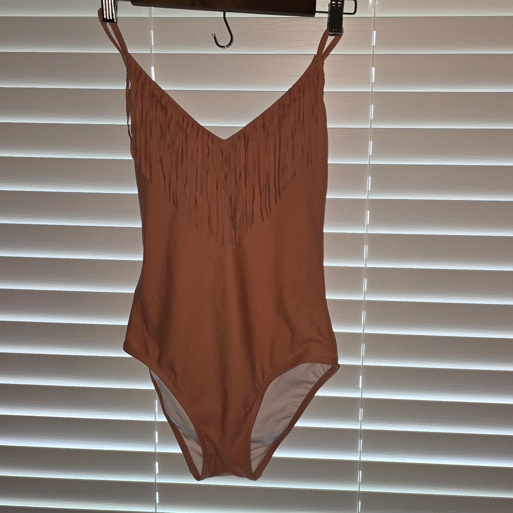 NWOT Decree Fringe One-Piece Swimsuit Terracotta Women's XS
